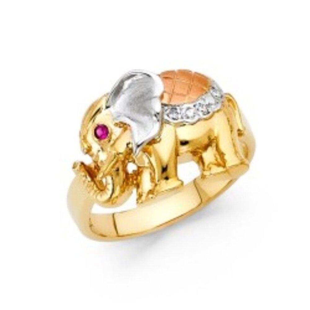 14K Yellow Rose White Gold Elephant Fancy Ring